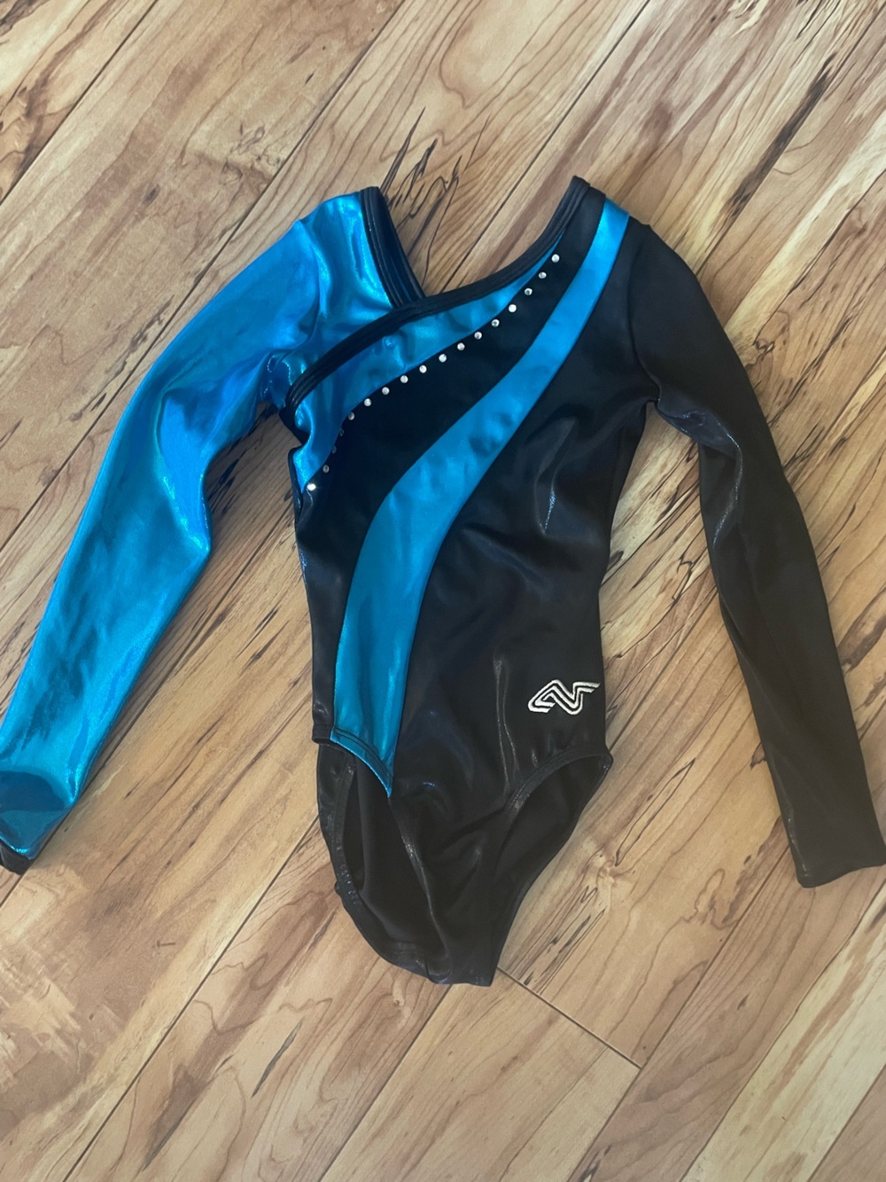 Kids Black & Teal Long-Sleeve Dance/ Gymnastics Leotard